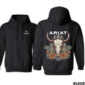 Ariat Hoodie, Featuring A Bull Skull Design With Unique Cactus Floral Patterns, Perfect For Outdoor Adventures, Casua...