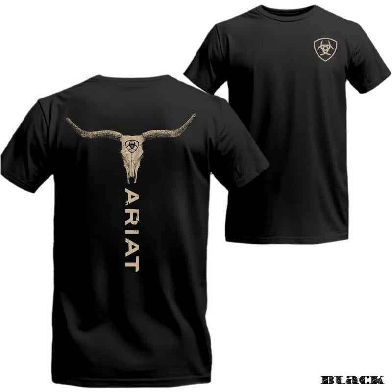 Ariat T-Shirt - Western-style bull skull design with vintage floral elements, adding a unique and bold statement, Unisex....