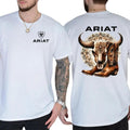 Ariat T-Shirt  Bold Cow Skull and Leather Boots Design with Intricate Detail  Menswear, Womenswear Hoodie, Sweatshirt