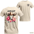 Ariat T-shirt - Unique cowboy-style tee featuring a bull skull and floral design, soft breathable fabric, perfect for...