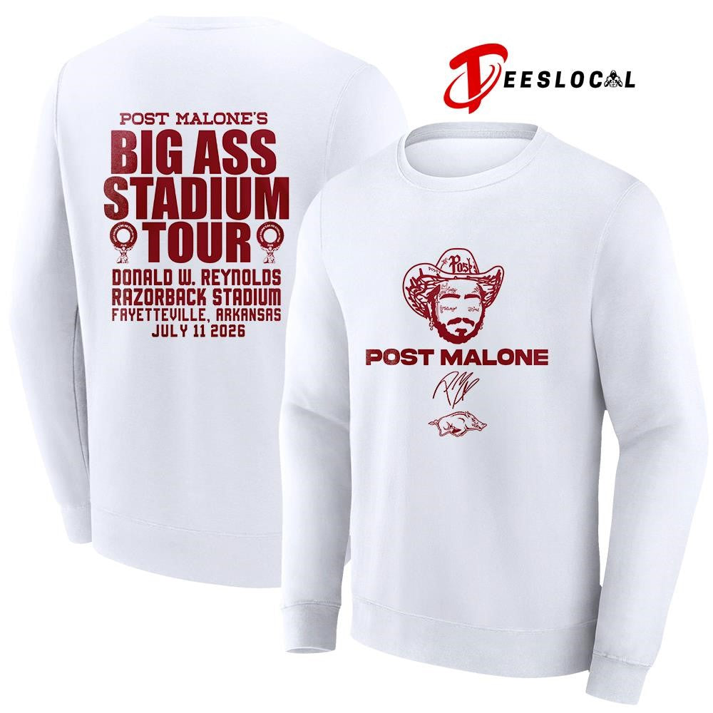Arkansas Razorbacks x Post Malone Big Ass Stadium tour portrait signature shirt