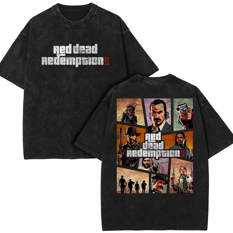 Arthur Morgan Red D4ad Redemption 2 Vintage Washed Tee, Cowboy Graphic Shirt, Retro Streetwear Essential for gamers style...