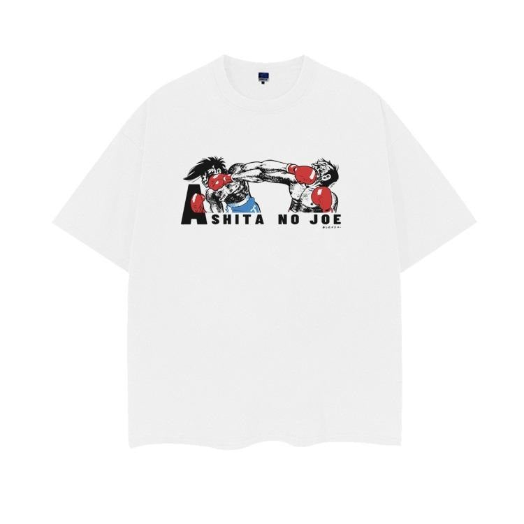 Ashita no Joe "Never Give Up" Heavyweight Vintage Tee 100% Cotton OVERSIZED Anime T-shirt Crew Necks White Top Man Casual...