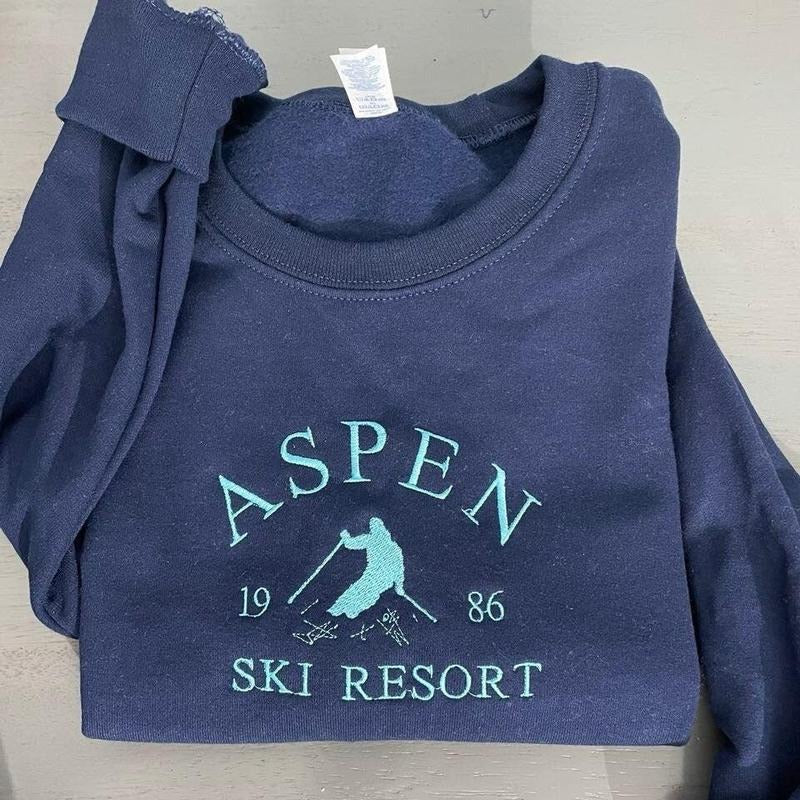 Aspen Ski Resort embroidered sweatshirt, ski lover's design, Colorado Resorts, Aspen Resort embroidered crewneck; gift...