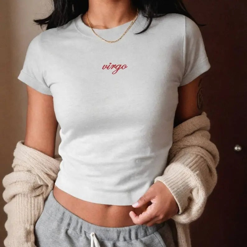 Astrology Embroidered Baby Tee, Personalized Starsign Shirt, Womens Zodiac Gift Cotton Fashion Hoodie, Sweatshirt