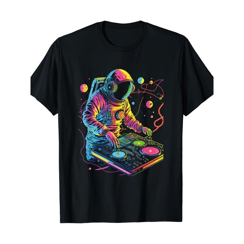 Astronaut DJ, DJing In Space, EDM Cool Graphic T-Shirt Made in USA Hoodie, Sweatshirt | RetroVerseTees.com