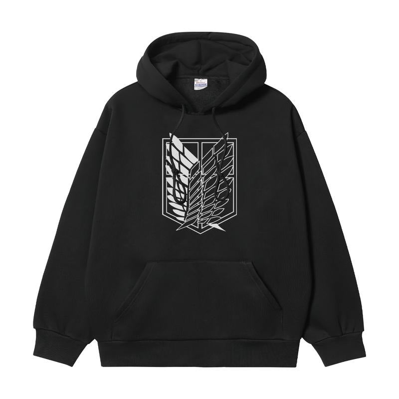 Attack on Titan "Wings of Freedom" Heavyweight Vintage Hoodie Cotton Blend Classic Anime Sweatshirt Menswear Tops Pullover Long Sleeve Casual Black Print Oversize Oversized Crewneck