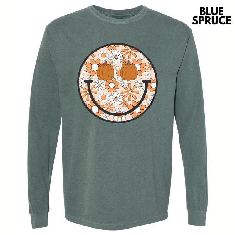 Autumn Floral Happy Face Long Sleeve Comfort Colors T-Shirt 'NLB' Hoodie, Sweatshirt | RetroVerseTees.com