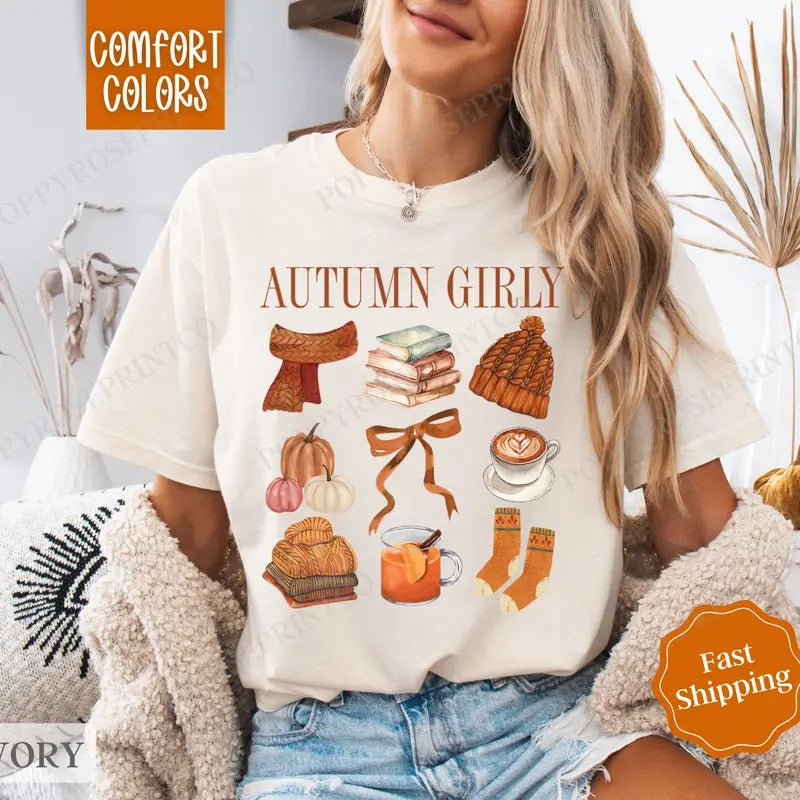 Autumn Girly Shirt Comfort Colors, Fall Vibes Shirt, Fall Womenswear Oversized Crewneck Hoodie, Sweatshirt