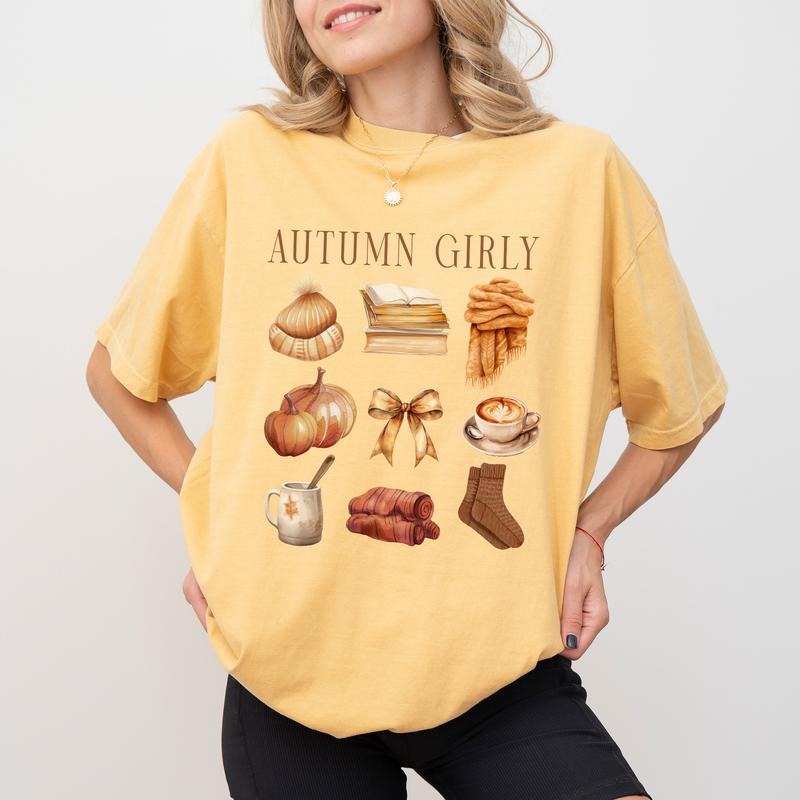 Autumn Girly Shirt, Retro Fall Graphic Printed Tee, Fall Vibes Unhinged Shirt, Cute Autumn T-shirt, Thanksgiving Outfits,...