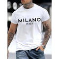 Men's Casual Italy Milan Lettering Printed Round Neck T-Shirt