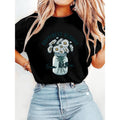 Women'WB shield Casual Spring Floral Print Cotton Round Neck Short Sleeve T-Shirt