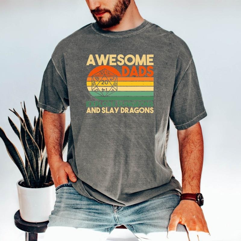 Awesome Dads Explore Dungeons Shirt, Dungeons And Dragons Dad Shirt, Gift For Dad Dnd Shirt, FatherS Day Gift Shirt...