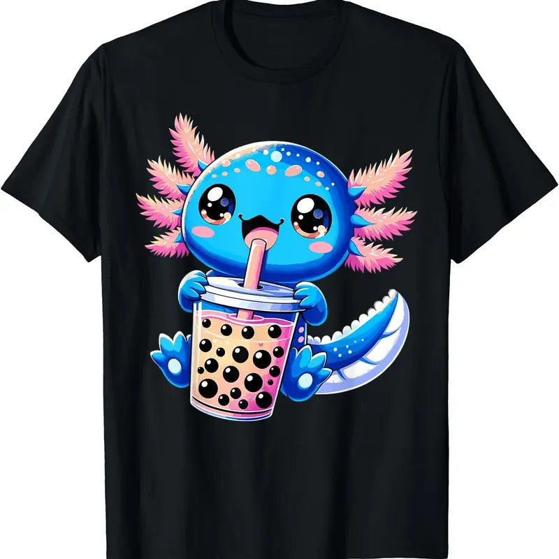 Axolotl Bubble Boba Tea Anime Cute Kawaii Blue Axolotl TShirt Hoodie, Sweatshirt | RetroVerseTees.com