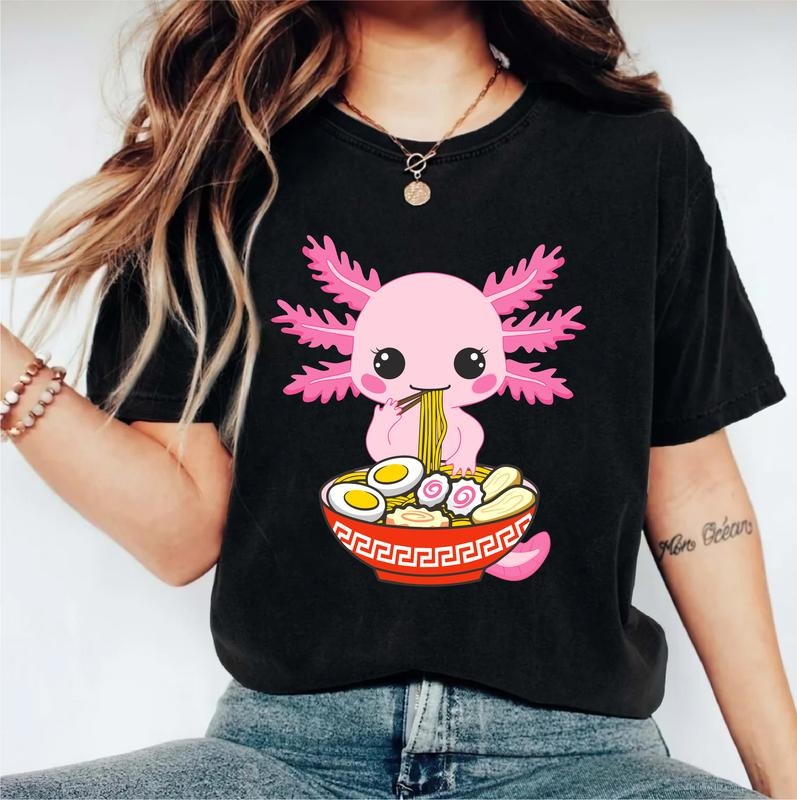 Axolotl Eating Ramen Shirt, Cute Axolotl Lover T-shirt, Asian Food Shirt, Axolotl Noodles Lover Gift Tee, Foodie Lover...