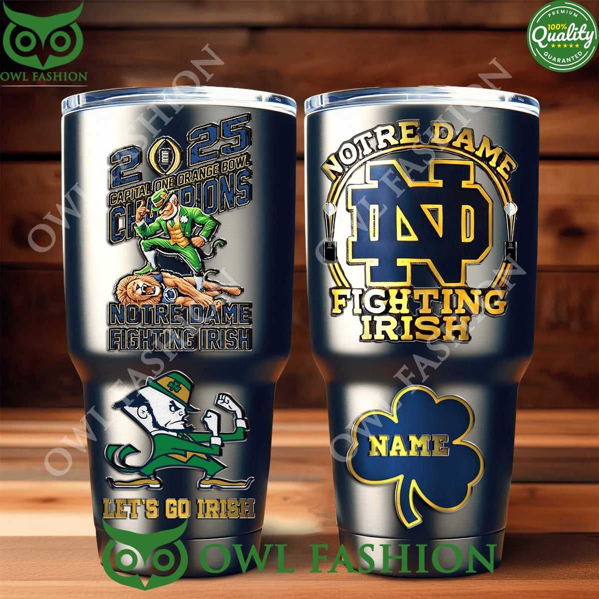 Custom Name Notre Dame Fighting Irish Let’s Go Irish Tumbler Cup