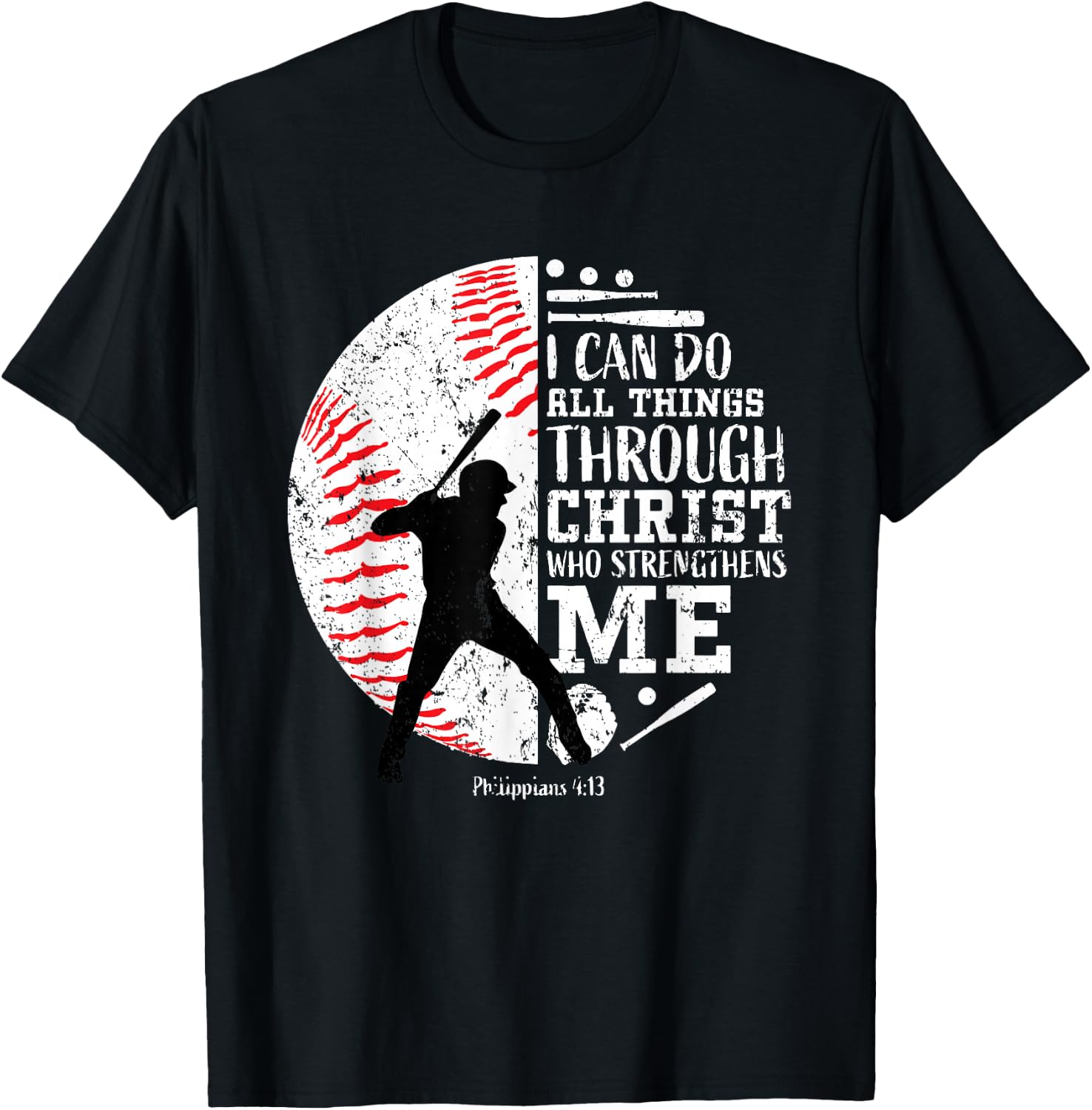 Philippians 4:13 Baseball Player Graphic with Bible Verse T-Shirt