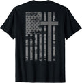 (Art on Back) American Flag Christian Faith Cross Patriotic T-Shirt