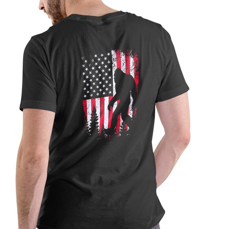 BIGFOOT AMERICAN FLAG DISSTRESSED, T Shirt, Unisex Cotton Hoodie, Sweatshirt | RetroVerseTees.com