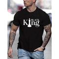 BLACK KING Letter Graphic Print Men's Creative Top, Casual Short Sleeve Crew Neck T-shirt, Men's Tee For Summer Outdoor...