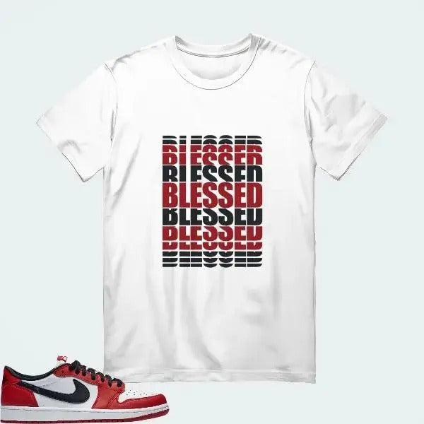 [BLESSED MANY TIMES] AJ1 Low OG Chicago Matching Tee Hoodie, Sweatshirt | RetroVerseTees.com
