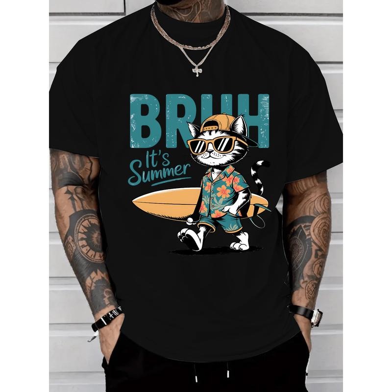 "BRUH Mouthless cat'WB shield Summer" - Cool Cat Red plumber brand Tropical Outfit with Surfboard Lightsaber brand - Shirt