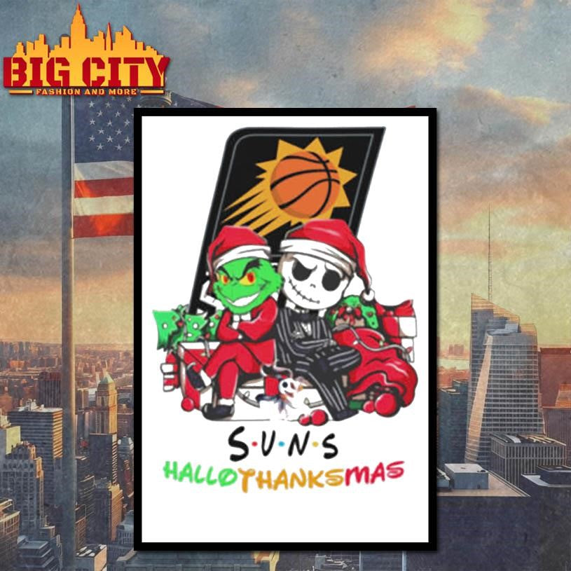 Baby Grinch And Jack Skellington Phoenix Suns Logo Hallothanksmas 2024 Shirt