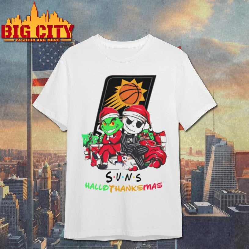 Baby Grinch And Jack Skellington Phoenix Suns Logo Hallothanksmas 2024 Shirt