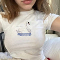 Baby Tee Women Trendy Gift For Her Cute Graphic Baby Tee Swan Shirt Baby Tee Vintage Graphic Baby Tee Coquette Baby Tee...