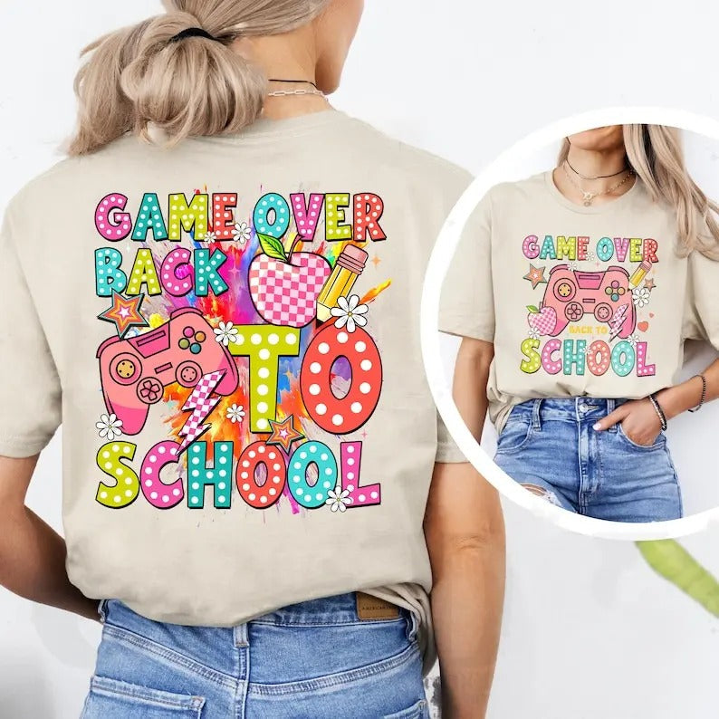 Back To School Retro Game Over Back To School Shirt, Back To School T-Shirt, School Life Tee, Bright Dalmatian Dots,...