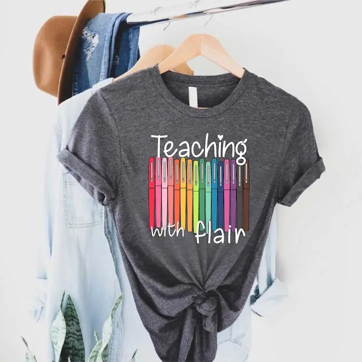 Back To School, First Day Of School Funny Teacher Shirt, Teacher Gift Teaching With Flair Shirt, Teacher Shirt, Teacher...