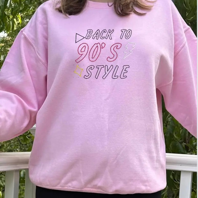 Back to the 90's style Embroidered sweatshirt; Vintage embroidered crewneck, Cotton Casual embroidered crewneck T-Shirts,...