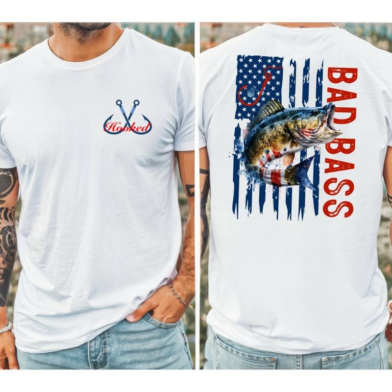 Bad Bass Unisex T-Shirt - American Flag Graphic, Cotton Material, Style Hoodie, Sweatshirt | RetroVerseTees.com
