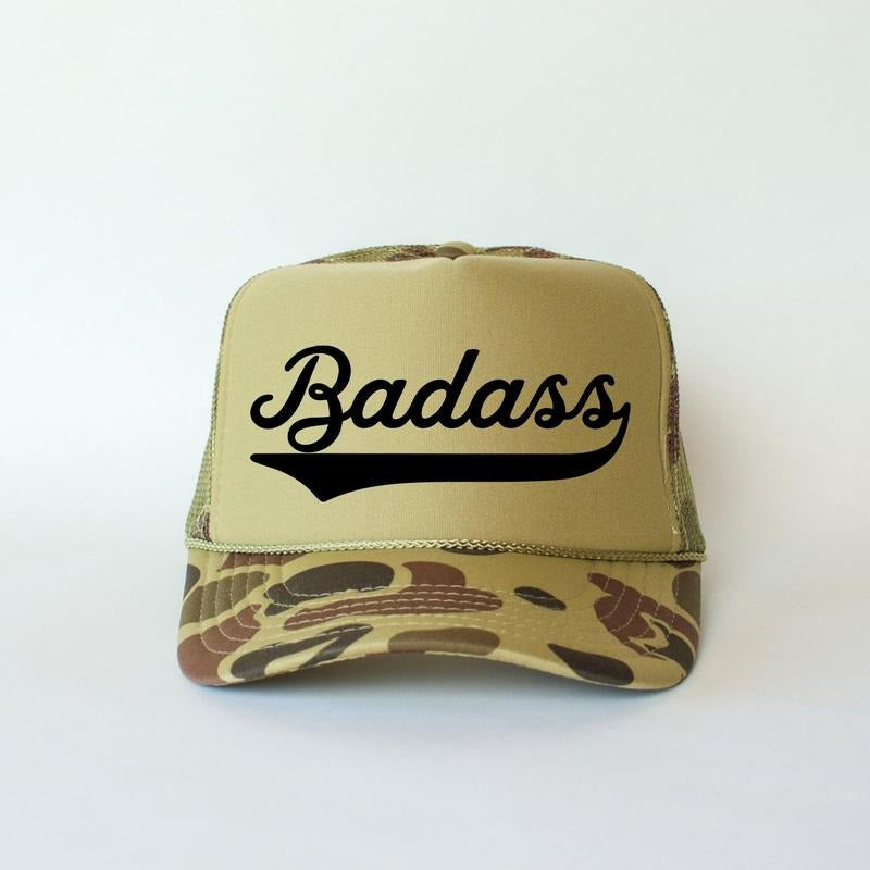 Badass Camo Snapback Trucker Hat, Funny Country Girl Hat, Camo Cap for Women, Sassy Graphic Hats, Outdoorsy Gift,...