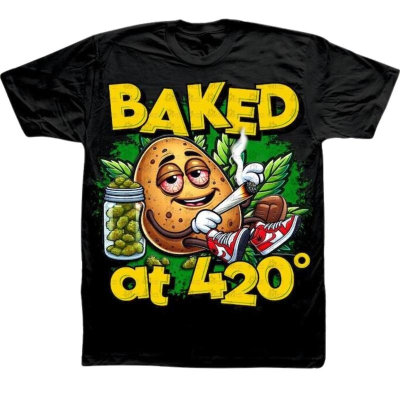 Baked 420 Graphic T-Shirt, Baked at 420 T-Shirt, Gifts Menswear Top, Fashion Cotton, Full Colors, Full Sizes, For Men,...