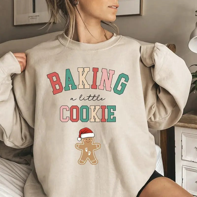 Baking a Little Cookie Pregnancy Announcement Sweatshirt,hoodie,tshirt, Cozy Holiday Maternity Wear | RetroVerseTees.com