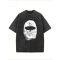 "Balaclava Fingerprint" Creative Pattern Printing Heavy 230g Pure Cotton Oversized Drop Shoulder T-shirt Washed T-shirt...