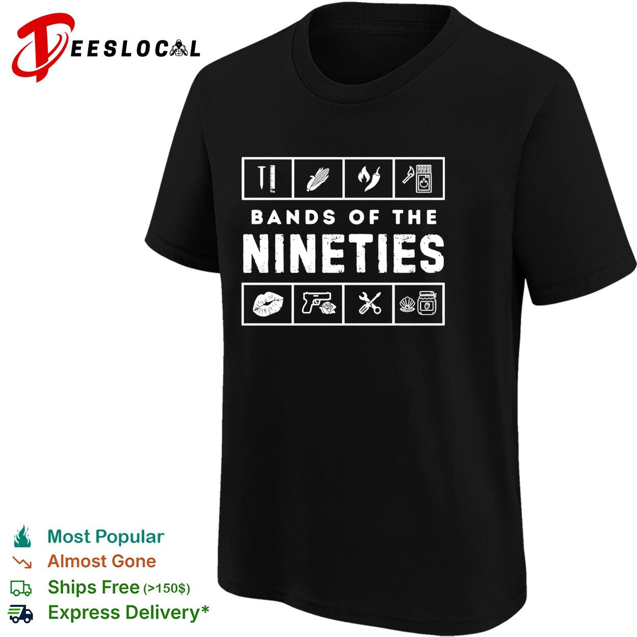 Bands of the nineties rebus puzzle icons shirt