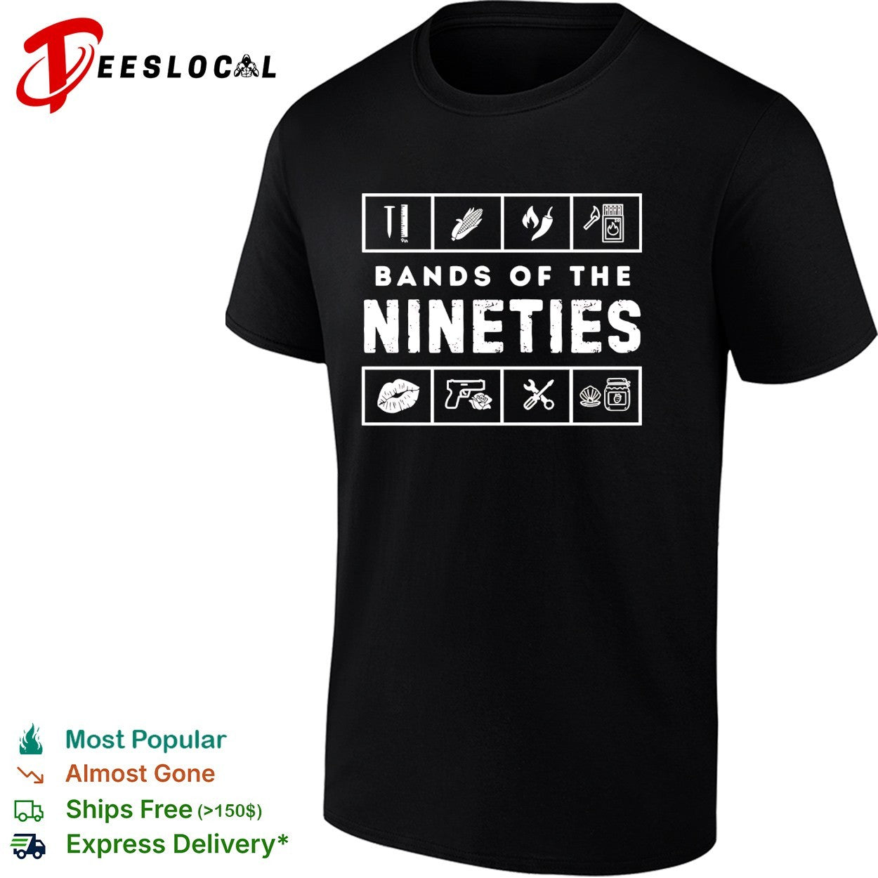 Bands of the nineties rebus puzzle icons shirt