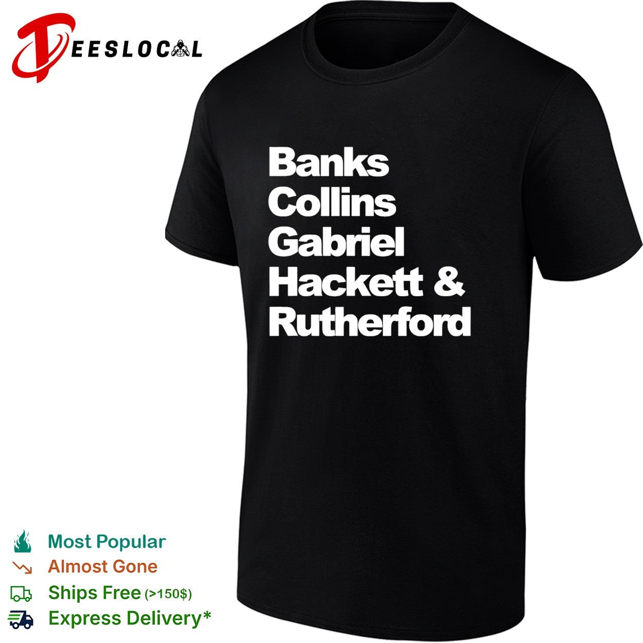 Banks Collins Gabriel Hackett and Rutherford Genesis band members shirt