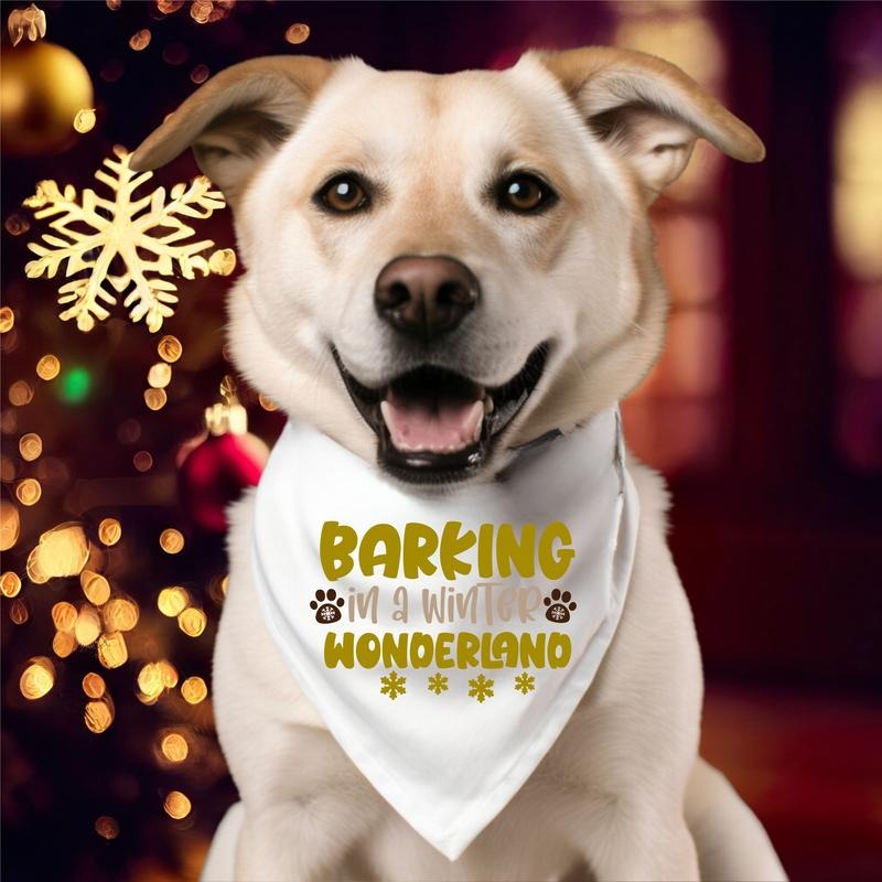 Barking In A Winter Wonderland Bandana, Dog Christmas Neck Scarf, Pet Winter Holiday Handkerchief, Christmas Puppy...