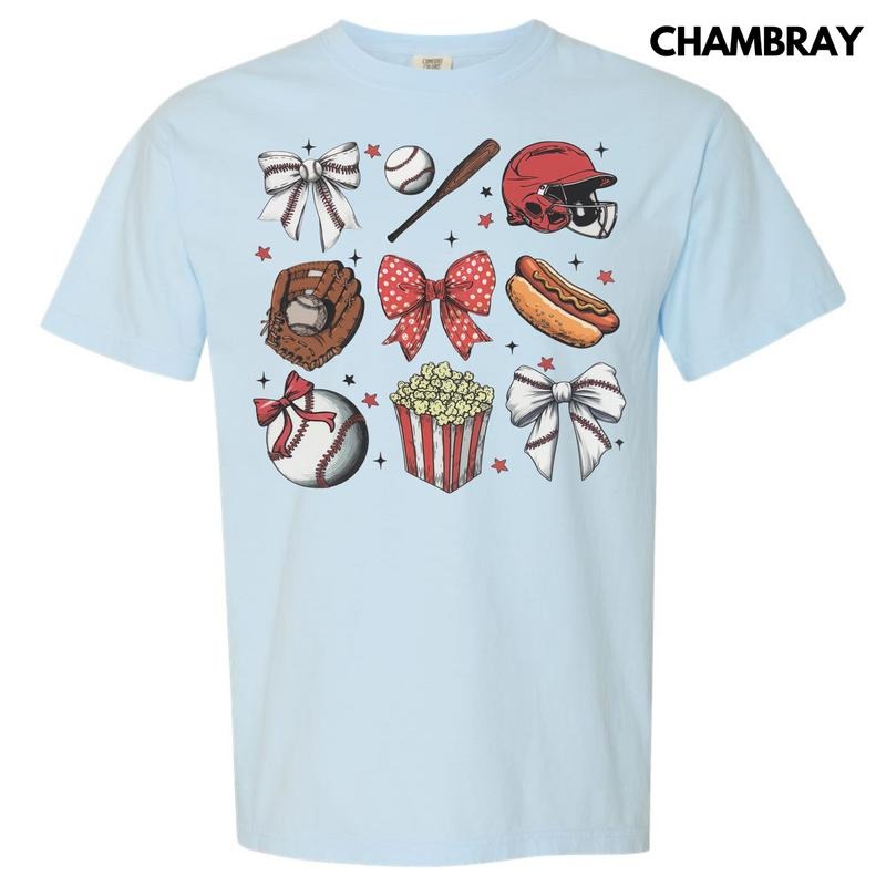 Baseball Bow Collage Comfort Colors T-Shirt Hoodie, Sweatshirt | RetroVerseTees.com