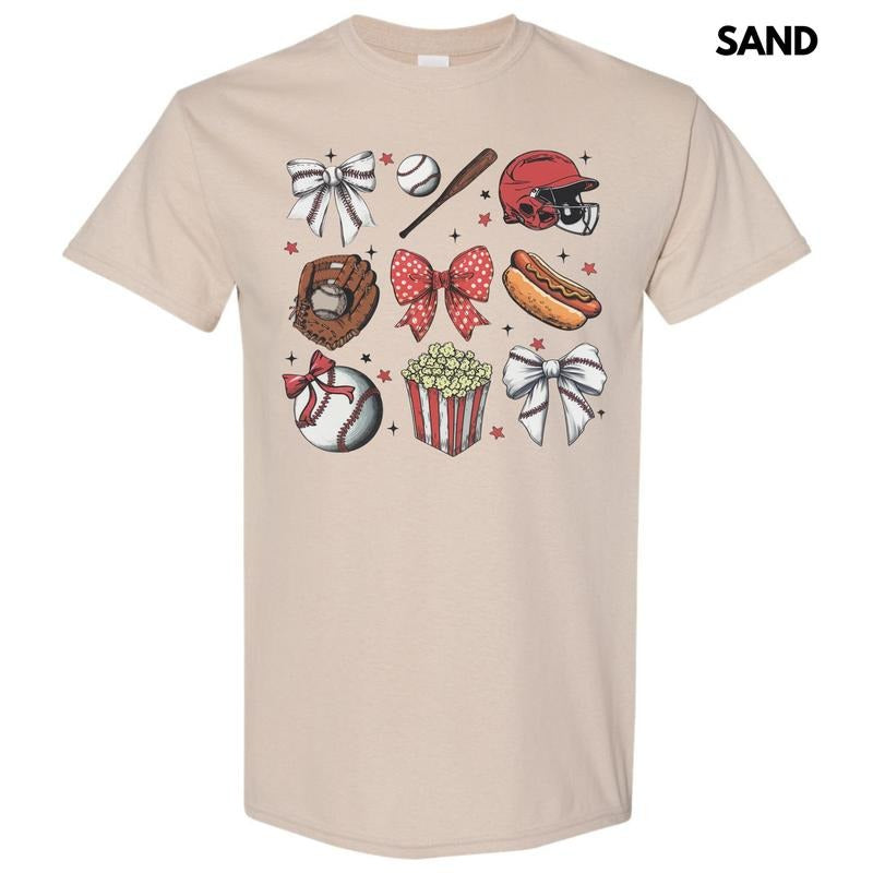 Baseball Bow Collage Gildan Short Sleeve T-Shirt Hoodie, Sweatshirt | RetroVerseTees.com