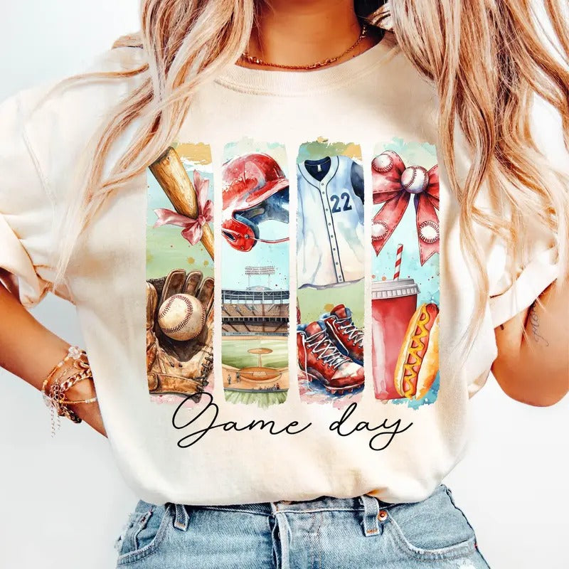 Baseball Game Day T-Shirt, Baseball Coquette T-Shirt, Baseball Mama T-Shirt, Brushstroke Shirt, Mother's Day Gifts...
