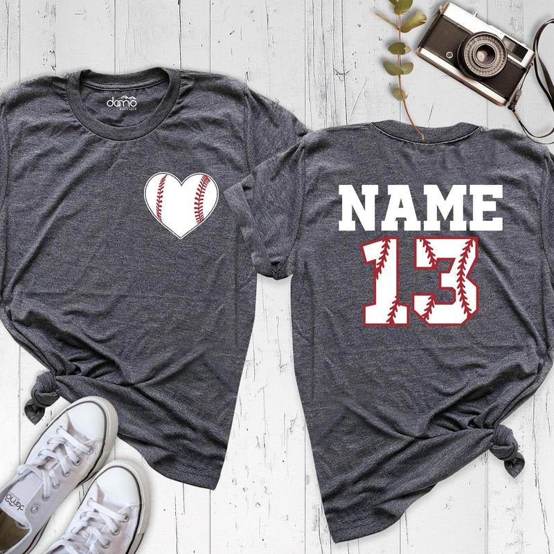 Baseball Heart Shirt With Custom Number And Name, Personalized Baseball Tshirt, Baseball Mom Shirt, Baseball Team Outfit,...