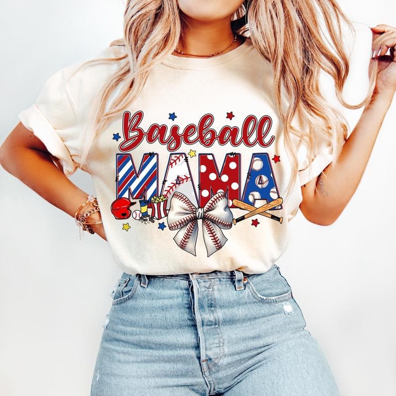 Baseball Mama T-Shirt, Baseball Coquette Bow T-Shirt, Baseball Bow T-Shirt, Baseball Mom, Game Day , Retro Baseball...