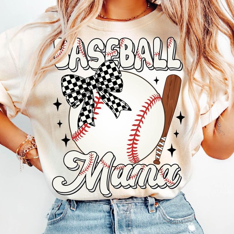 Baseball Mama T-Shirt, Baseball Coquette Bow T-Shirt, Baseball Mom T-Shirt, Retro Baseball T-Shirt, Game Day , Coquette...
