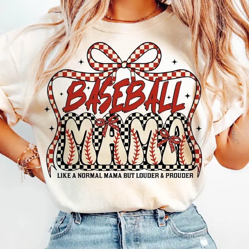 Baseball Mama T-Shirt, Coquette Bow T-Shirt, Cheer Baseball Mom T-Shirt, Baseball T-Shirt, Game Day Sports T-Shirt Retro...