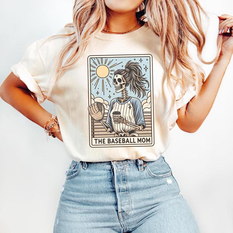 Baseball Mom Shirt, Comfort Colors Baseball Mom Tarot Card T-shirt, Halloween Skeleton Baseball Mama Tee, Mothers Day...