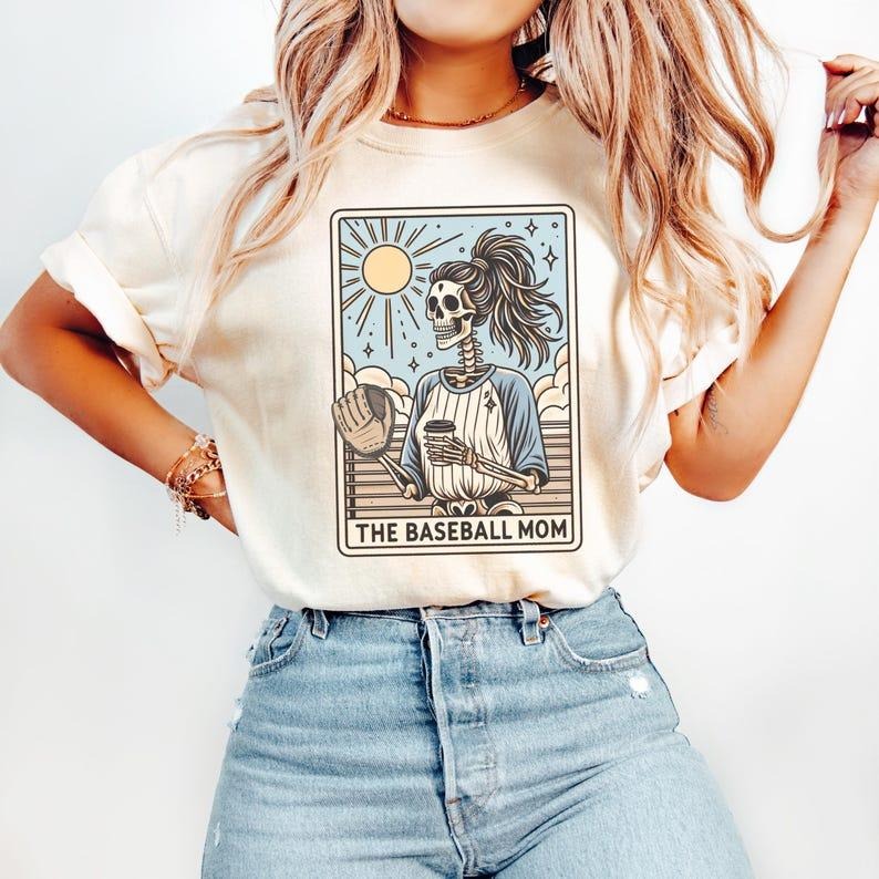 Baseball Mom Tshirt, Baseball Mom Tarot Card T-shirt, Halloween Skeleton Baseball Mama Tee, Mothers Day Gift for Women...